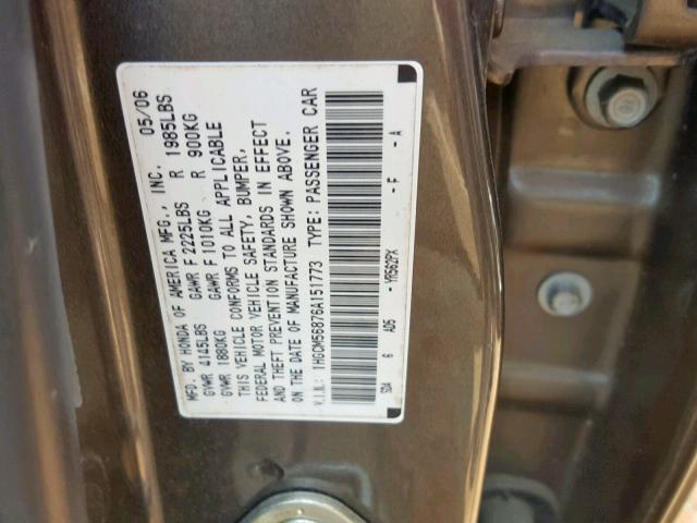 1HGCM56876A151773 - 2006 HONDA ACCORD EX BROWN photo 10