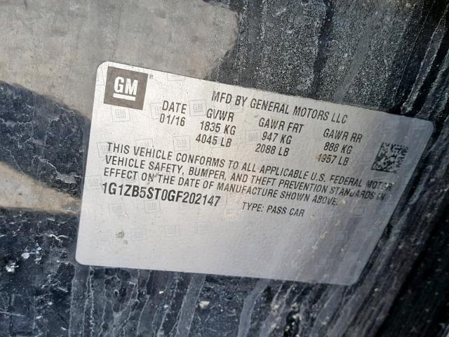 1G1ZB5ST0GF202147 - 2016 CHEVROLET MALIBU LS BLACK photo 10