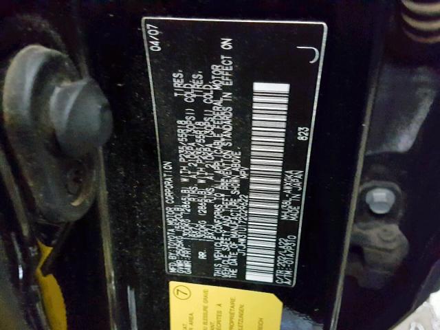 JTJHW31U172029622 - 2007 LEXUS RX 400H BLACK photo 10