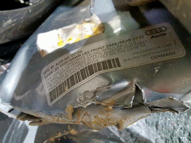 WAUSH74F97N030021 - 2007 AUDI A6 S-LINE GRAY photo 10