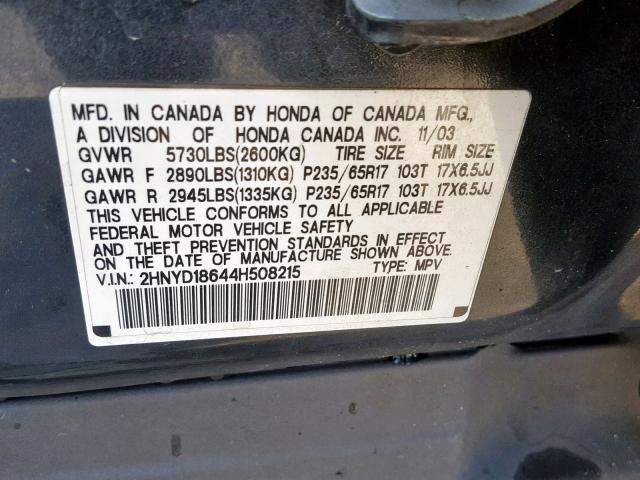 2HNYD18644H508215 - 2004 ACURA MDX TOURIN GRAY photo 10