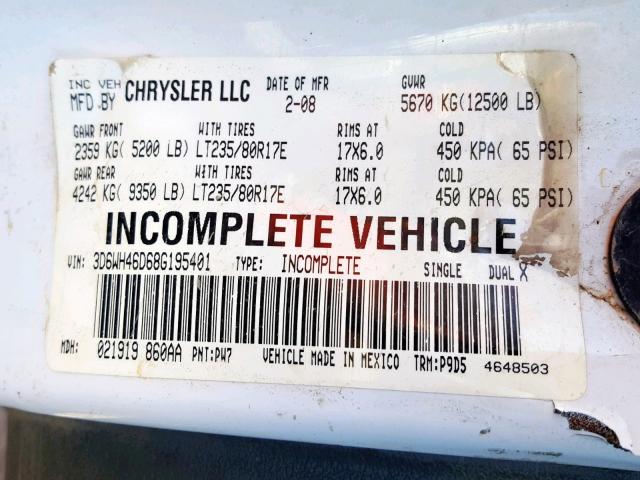 3D6WH46D68G195401 - 2008 DODGE RAM 3500 S WHITE photo 10