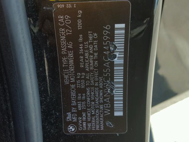 WBANV1C55AC445996 - 2010 BMW 528 XI BLACK photo 10