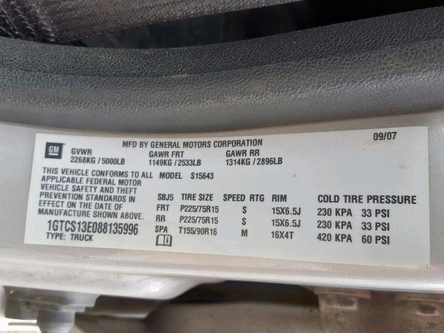 1GTCS13E088135996 - 2008 GMC CANYON GRAY photo 10