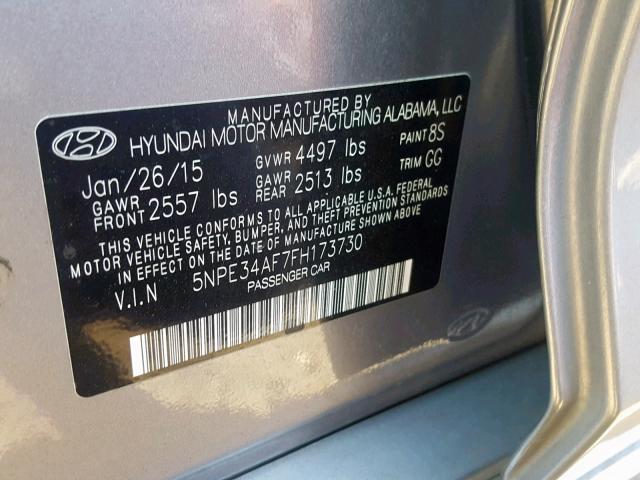 5NPE34AF7FH173730 - 2015 HYUNDAI SONATA SPO SILVER photo 10