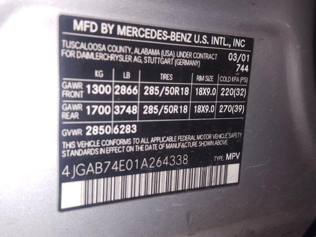 4JGAB74E01A264338 - 2001 MERCEDES-BENZ ML 55 SILVER photo 10