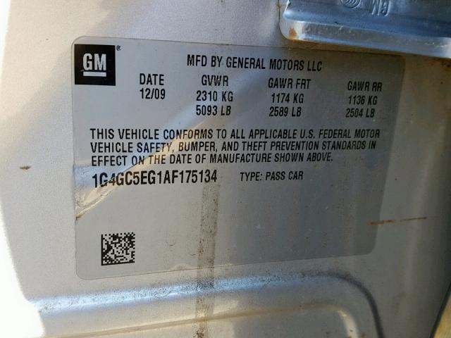 1G4GC5EG1AF175134 - 2010 BUICK LACROSSE C SILVER photo 10