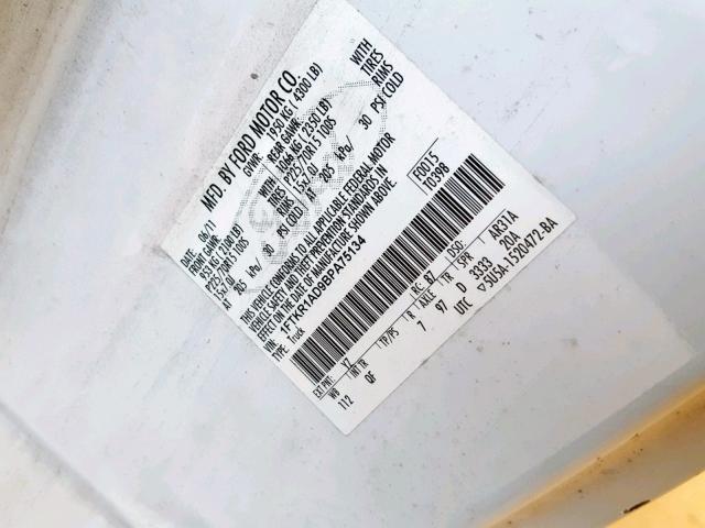 1FTKR1AD9BPA75134 - 2011 FORD RANGER WHITE photo 10