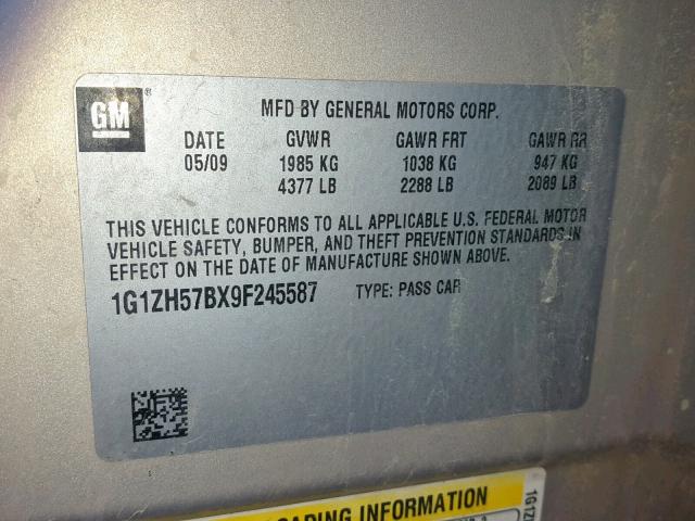 1G1ZH57BX9F245587 - 2009 CHEVROLET MALIBU 1LT 金色 照片 10