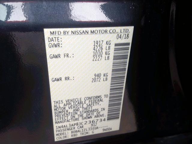 1N4AL3AP8JC236734 - 2018 NISSAN ALTIMA 2.5 BLACK photo 10