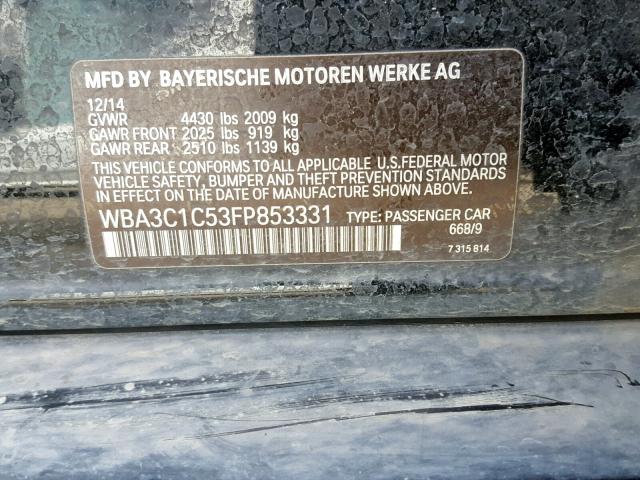 WBA3C1C53FP853331 - 2015 BMW 328 I SULE BLACK photo 10