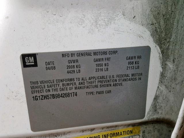 1G1ZH57B984268174 - 2008 CHEVROLET MALIBU 1LT 白色 照片 10