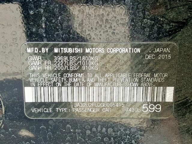 JA32U2FU2GU005415 - 2016 MITSUBISHI LANCER ES BLACK photo 10