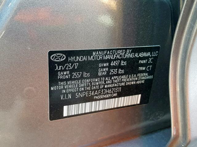 5NPE34AF3JH621311 - 2018 HYUNDAI SONATA SPO GRAY photo 10