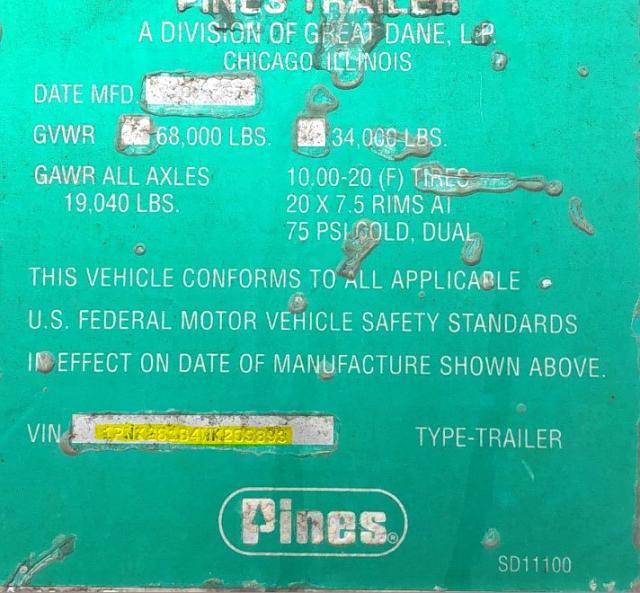 1PNK281B4WK209893 - 1998 PINES TRAILER UNKNOWN - NOT OK FOR INV. photo 9