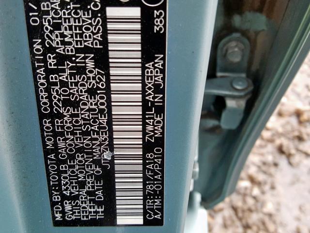 JTDZN3EU4EJ001627 - 2014 TOYOTA PRIUS V TEAL photo 10