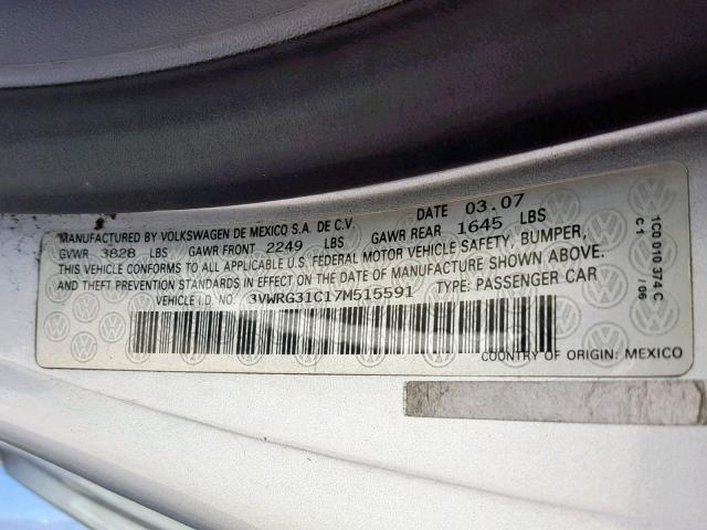 3VWRG31C17M515591 - 2007 VOLKSWAGEN NEW BEETLE Silber Foto 10