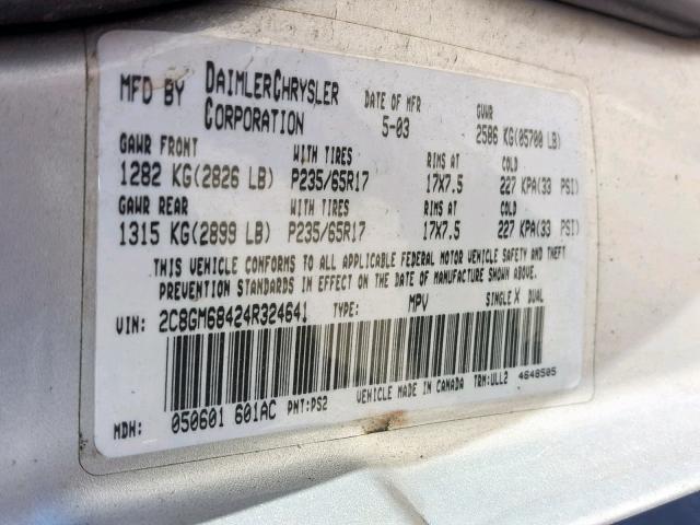 2C8GM68424R324641 - 2004 CHRYSLER PACIFICA SILVER photo 10