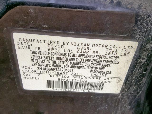 3N1AB6AP7AL704667 - 2010 NISSAN SENTRA 2.0 BLACK photo 10