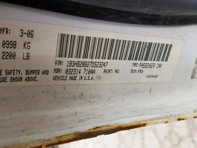 1B3HB28B27D523247 - 2007 DODGE CALIBER WHITE photo 10