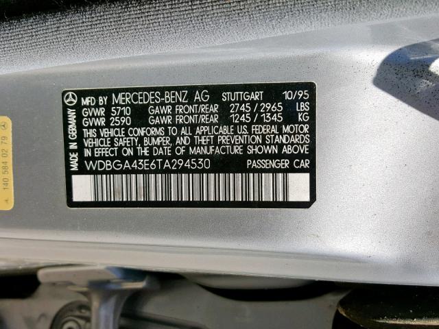 WDBGA43E6TA294530 - 1996 MERCEDES-BENZ S 420 SILVER photo 10