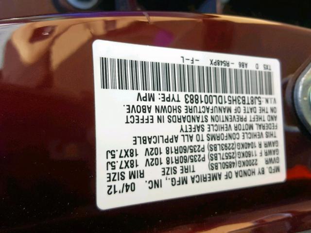 5J8TB3H51DL001883 - 2013 ACURA RDX TECHNO PURPLE photo 10