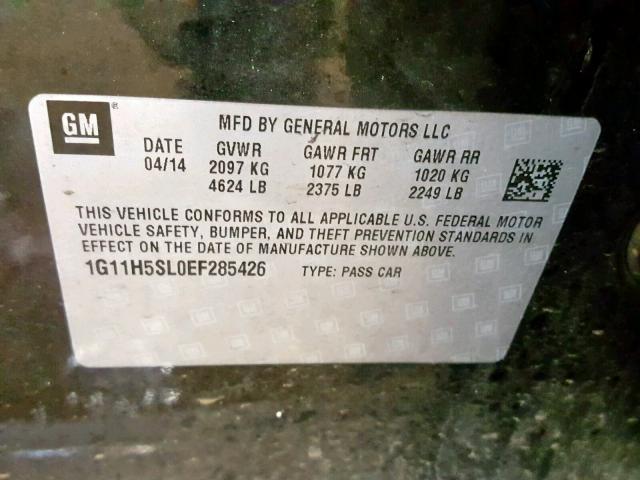 1G11H5SL0EF285426 - 2014 CHEVROLET MALIBU LTZ 黑色 照片 10