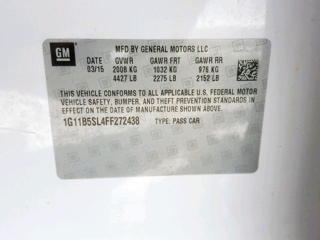 1G11B5SL4FF272438 - 2015 CHEVROLET MALIBU LS WHITE photo 10