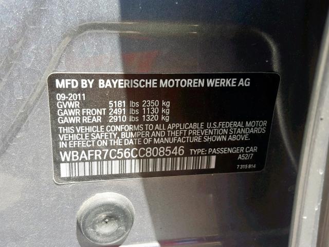 WBAFR7C56CC808546 - 2012 BMW 535 I GRAY photo 10