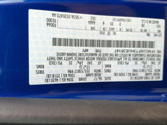 1FMCU0F73HUE35147 - 2017 FORD ESCAPE S BLUE photo 10