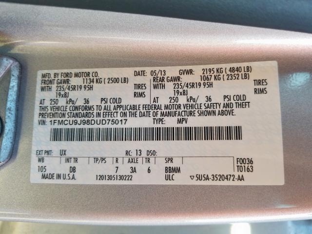 1FMCU9J98DUD75017 - 2013 FORD ESCAPE TITANIUM  photo 10