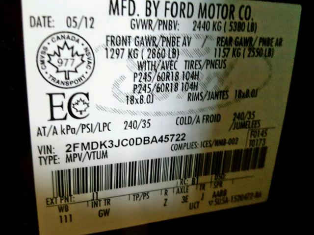 2FMDK3JC0DBA45722 - 2013 FORD EDGE SEL BURGUNDY photo 10