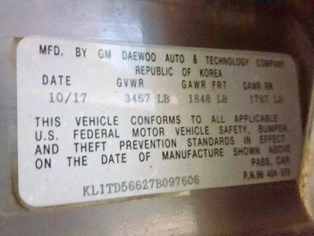 KL1TD56627B097606 - 2007 CHEVROLET AVEO BASE Boz foto 10