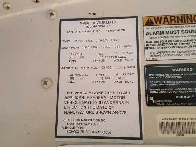 4DRBJABR14A969258 - 2004 IC CORPORATION 3000 黄色 照片 10