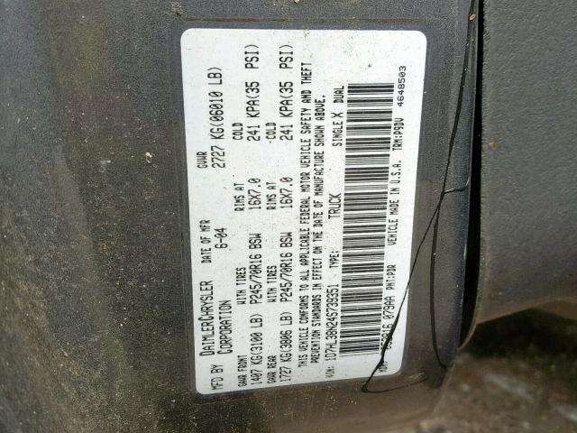 1D7HL38N24S739351 - 2004 DODGE DAKOTA QUA GRAY photo 10