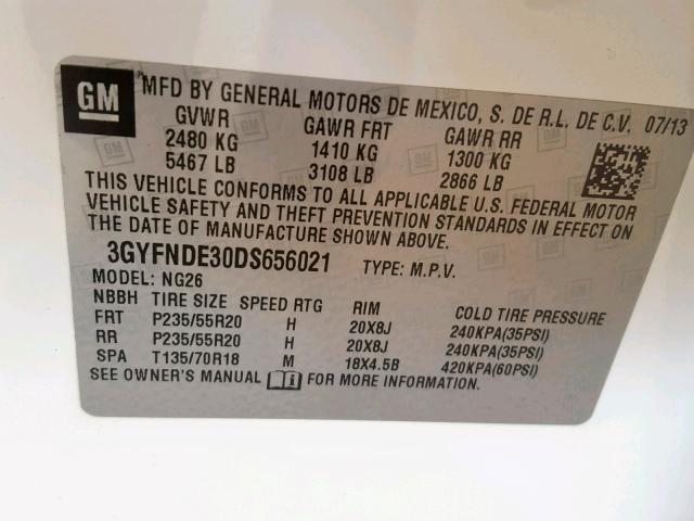 3GYFNDE30DS656021 - 2013 CADILLAC SRX PERFOR WHITE photo 10