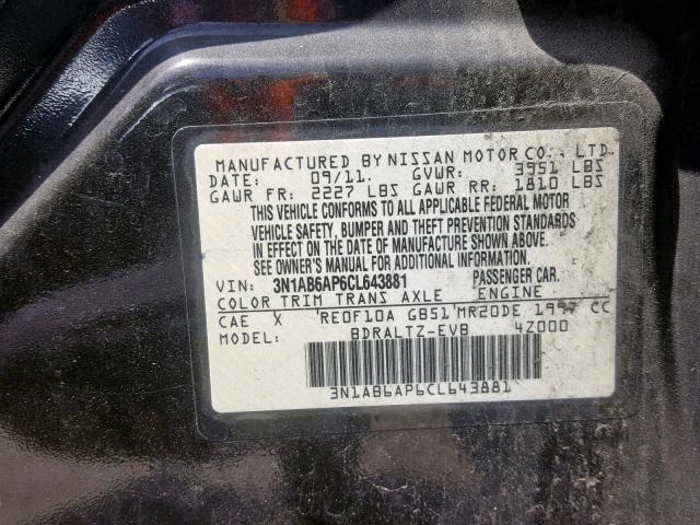 3N1AB6AP6CL643881 - 2012 NISSAN SENTRA 2.0 BLACK photo 10