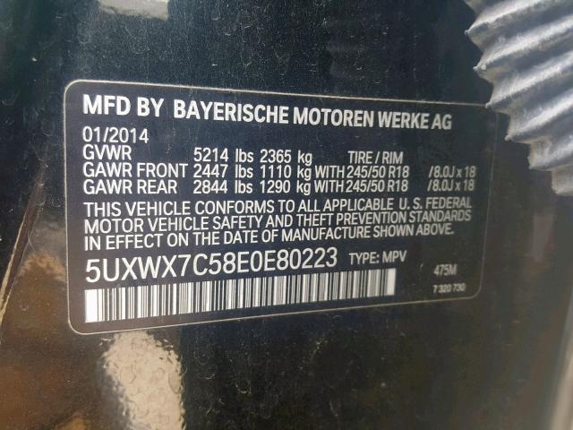 5UXWX7C58E0E80223 - 2014 BMW X3 XDRIVE3 BLACK photo 10