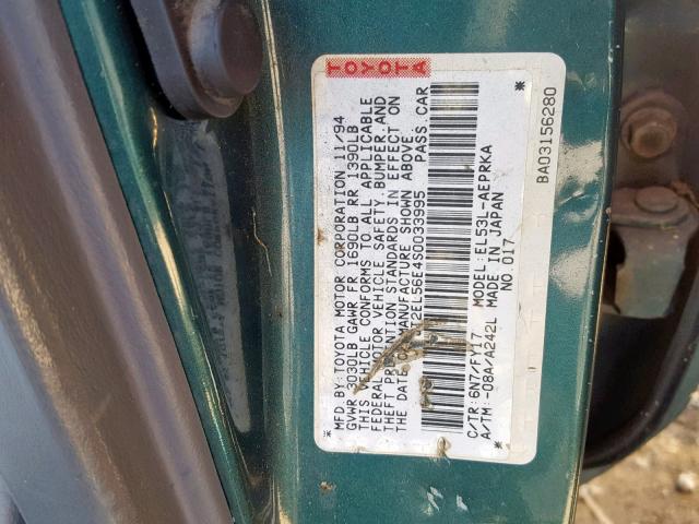 JT2EL56E4S0033995 - 1995 TOYOTA TERCEL DX GREEN photo 10