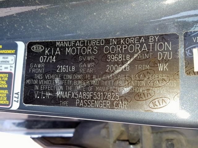 KNAFX5A89F5317825 - 2015 KIA FORTE EX BLUE photo 10