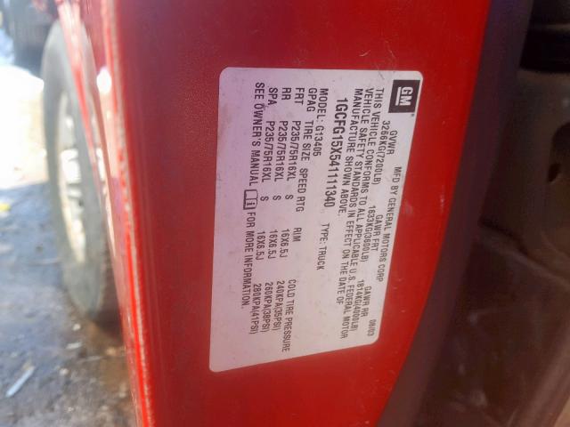 1GCFG15X541111340 - 2004 CHEVROLET EXPRESS G1 RED photo 10