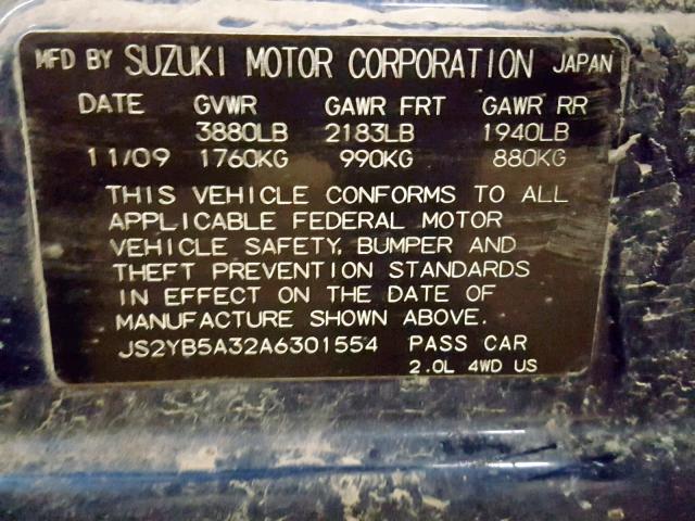 JS2YB5A32A6301554 - 2010 SUZUKI SX4 BLUE photo 10