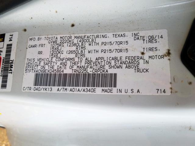 5TFTX4CN9EX045864 - 2014 TOYOTA TACOMA ACCESS CAB  ფოტო 10