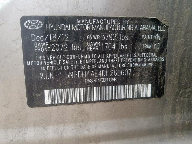 5NPDH4AE4DH269607 - 2013 HYUNDAI ELANTRA GLS  photo 10