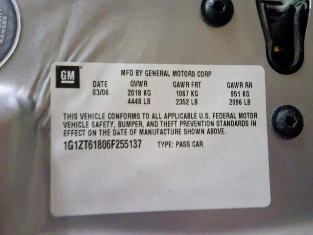 1G1ZT61806F255137 - 2006 CHEVROLET MALIBU MAX SILVER photo 10