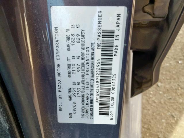 JM1BK343891222964 - 2009 MAZDA 3 S GRAY photo 10