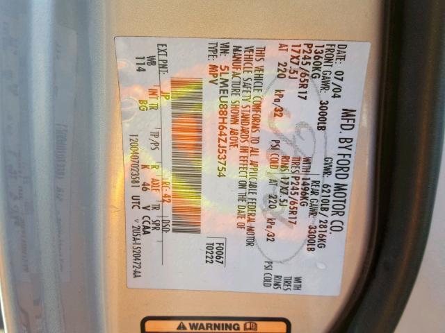 5LMEU88H64ZJ53754 - 2004 LINCOLN AVIATOR 银色 照片 10