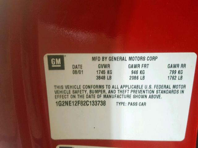 1G2NE12F82C133738 - 2002 PONTIAC GRAND AM S RED photo 10