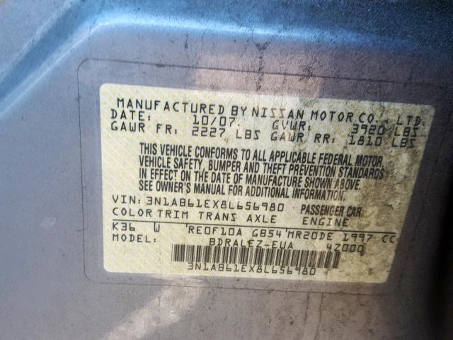 3N1AB61EX8L656980 - 2008 NISSAN SENTRA 2.0 GRAY photo 10