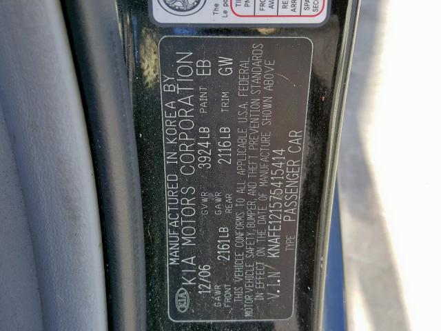 KNAFE121575415414 - 2007 KIA SPECTRA EX BLACK photo 10